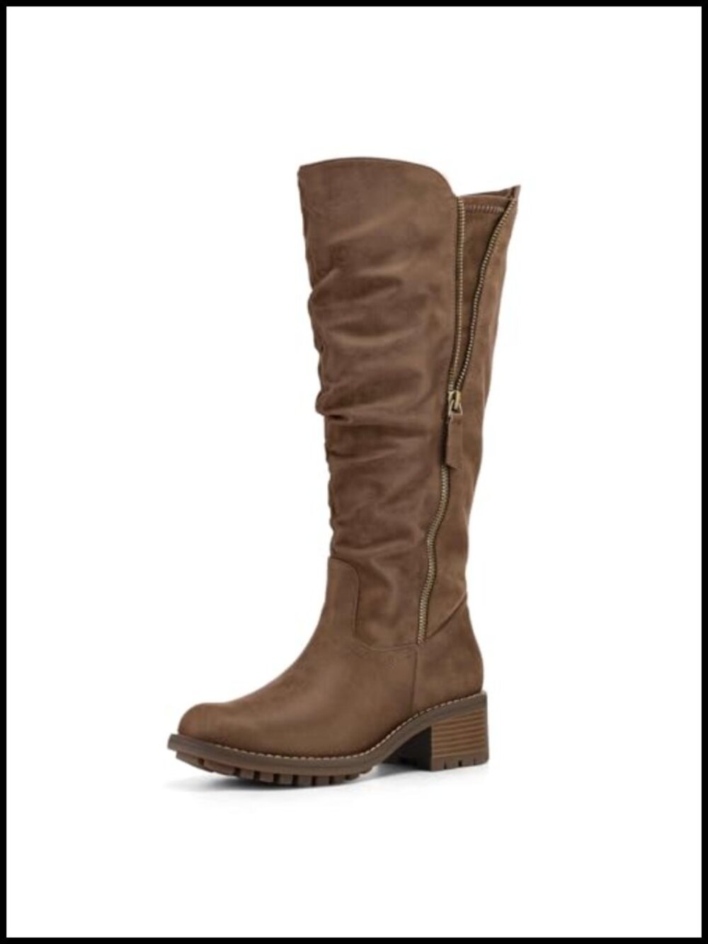 Womens Knee High Boots Side Zip Chunky Heel Fall Winter PU Leather